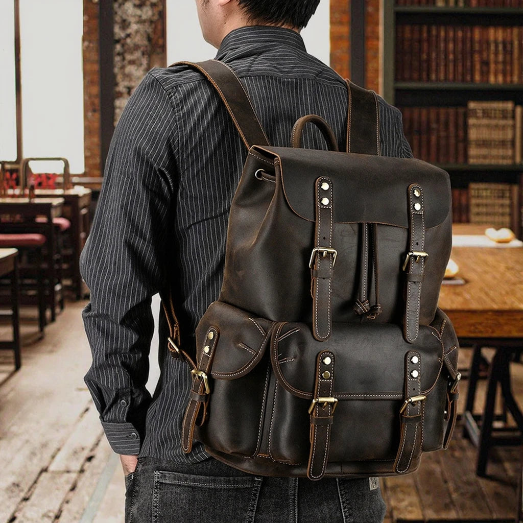 Thyone vintage crazy horse leather backpack, worn