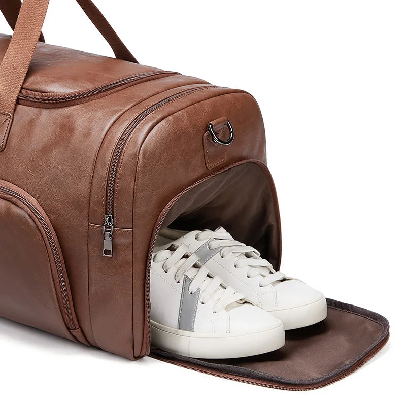 Mingao 401 PU Leather Business Travel Duffle Bag with Shoe Compartment