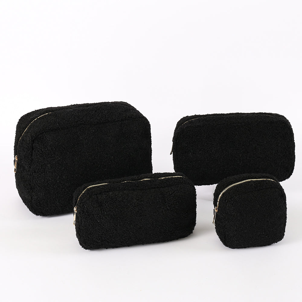 Backper Ursa Fluffy Teddy Plush Makeup Pouch — Black