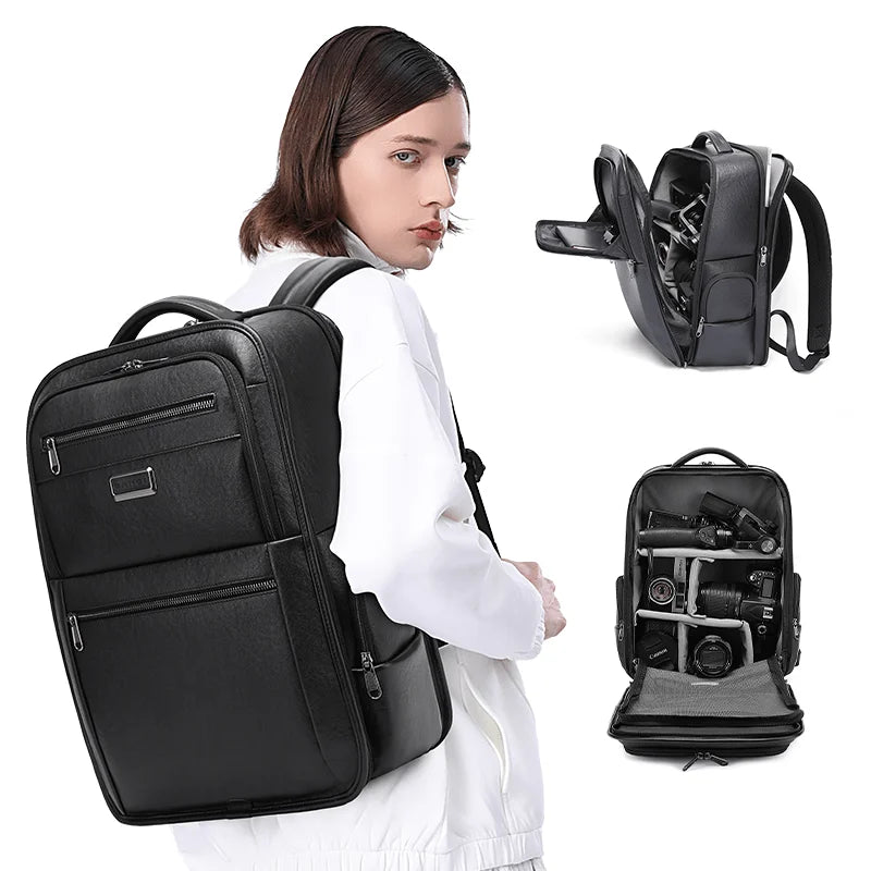 Backper Vortex Laptop PU Leather Camera Backpack — lifestyle shot