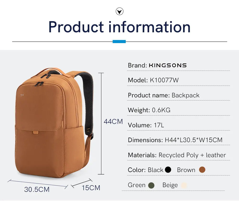 Kingsons K10077W RPET Eco University Laptop Backpack