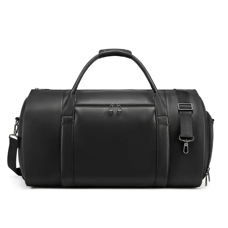 Mingao 2408 PU Leather Weekender Duffle Bag with Shoe Compartment - Black