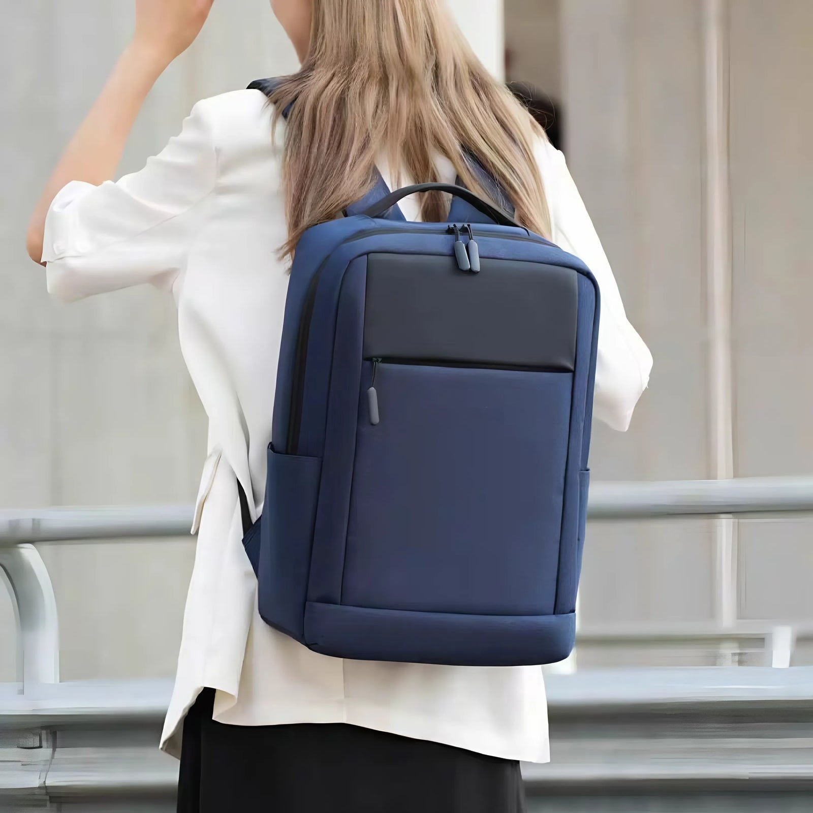 USB laptop backpack back panel and straps