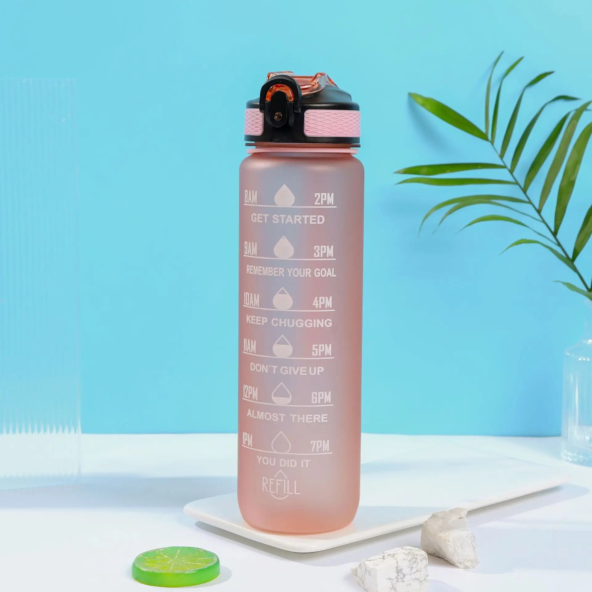 1L 32oz Fitness Motivational Water Bottle with Straw and Strainer – 12