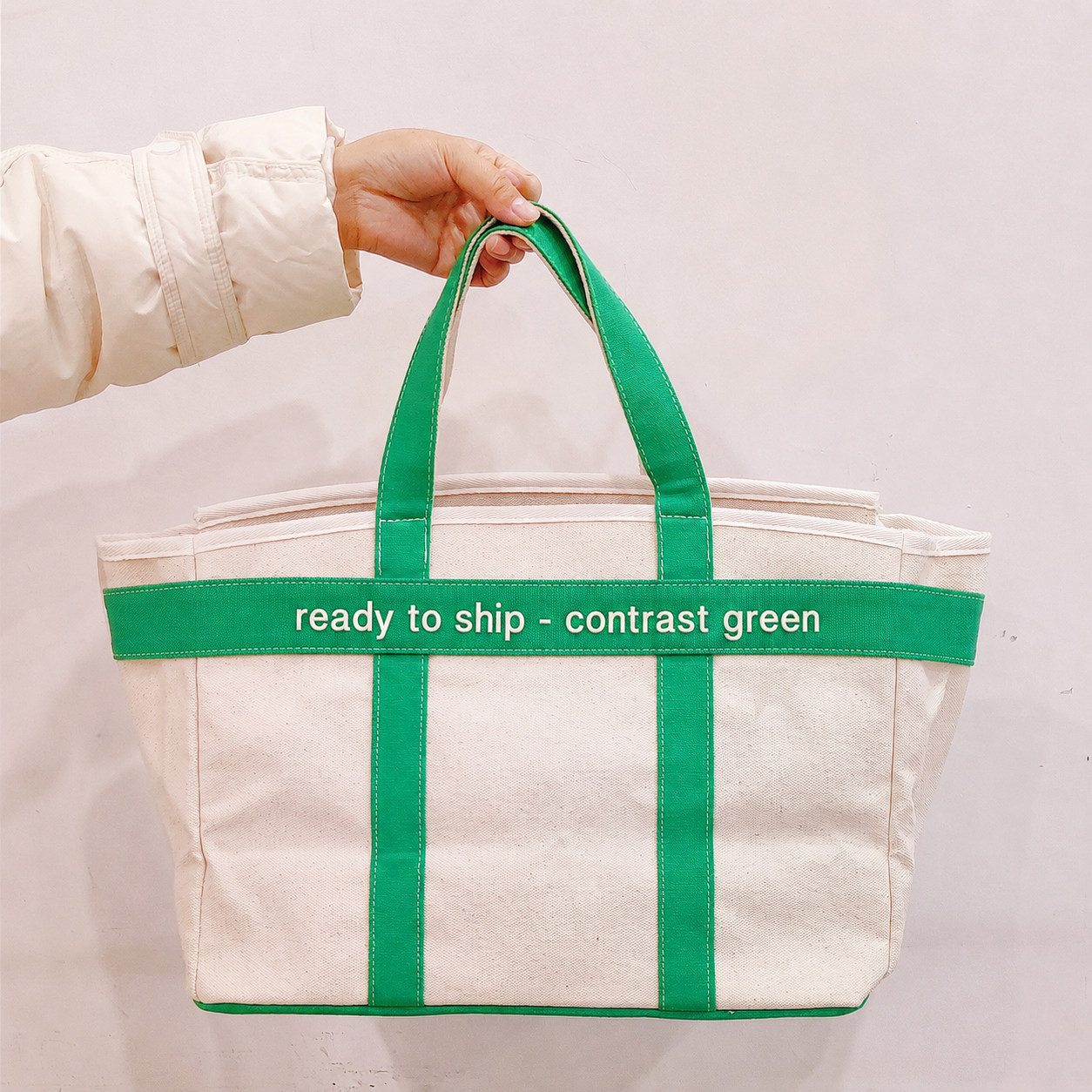 Backper Andromeda Gold-Buckle Structured Canvas Tote — Contrast Green