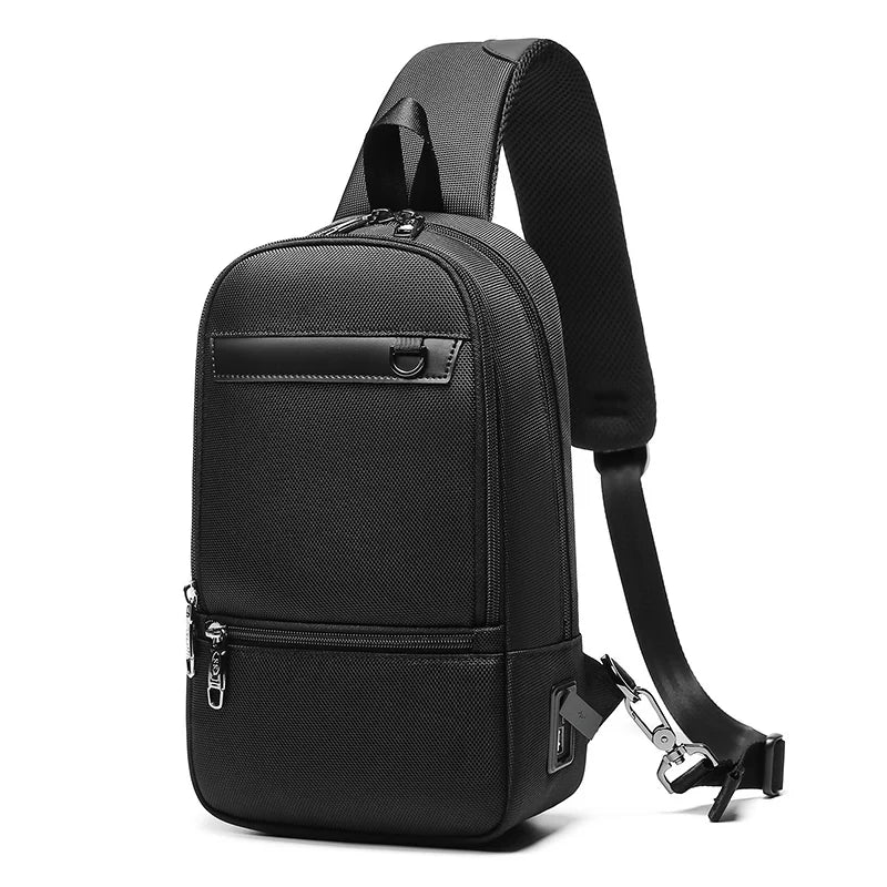 Mingao 1048 USB Waterproof Crossbody Sling Bag - Black
