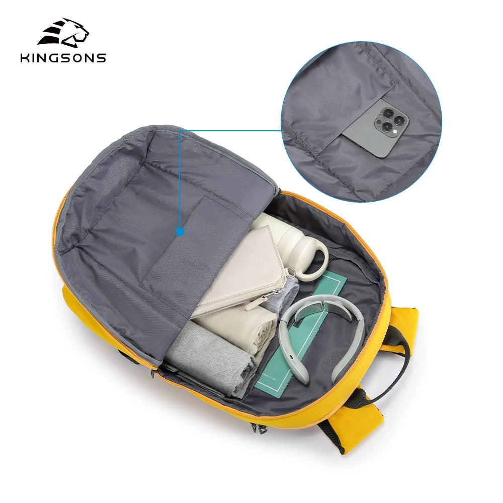 Kingsons unisex waterproof school backpack — interior compartment