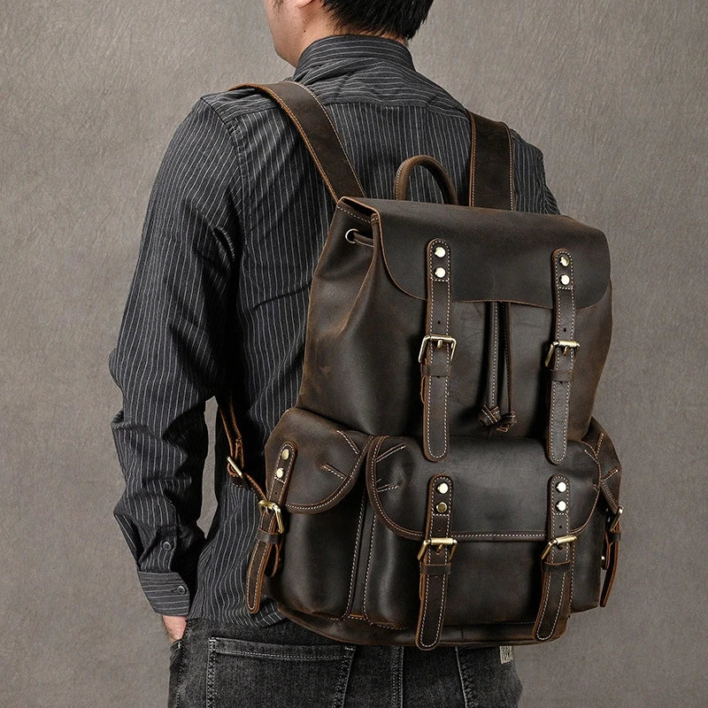 Thyone leather backpack in deep brown