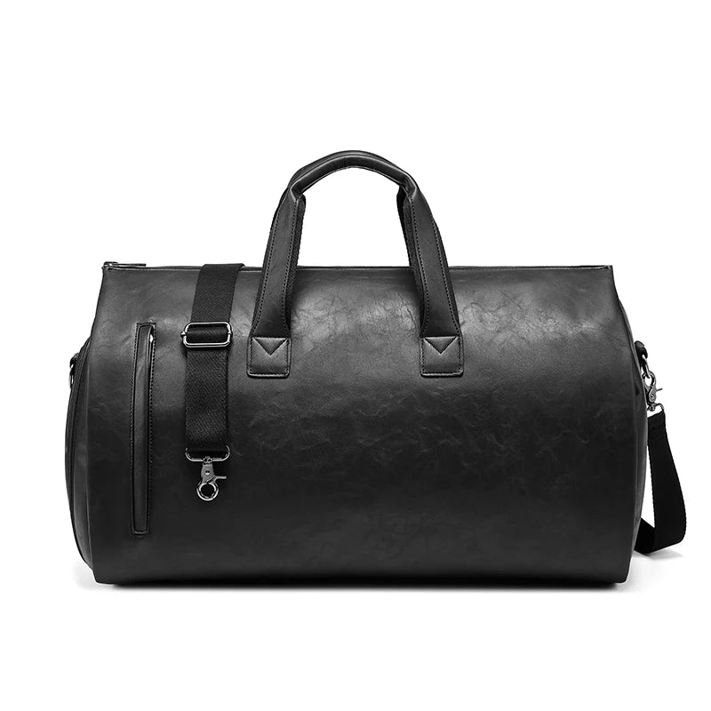 Mingao 209 PU Leather Gym Travel Duffle Bag with Shoe Compartment - Black