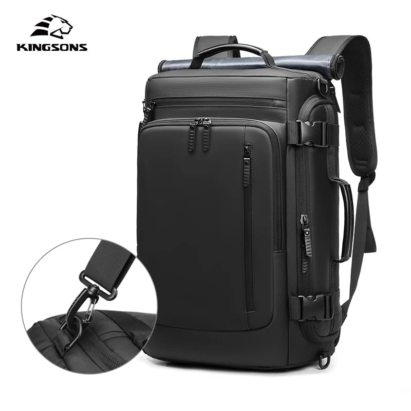 Kingsons men's USB charging travel backpack — back panel