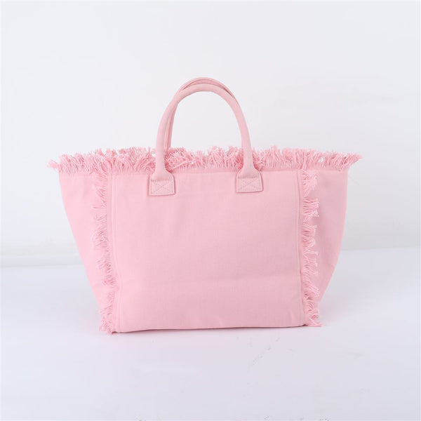 Backper Orion Fringe Canvas Beach Weekender — Pink
