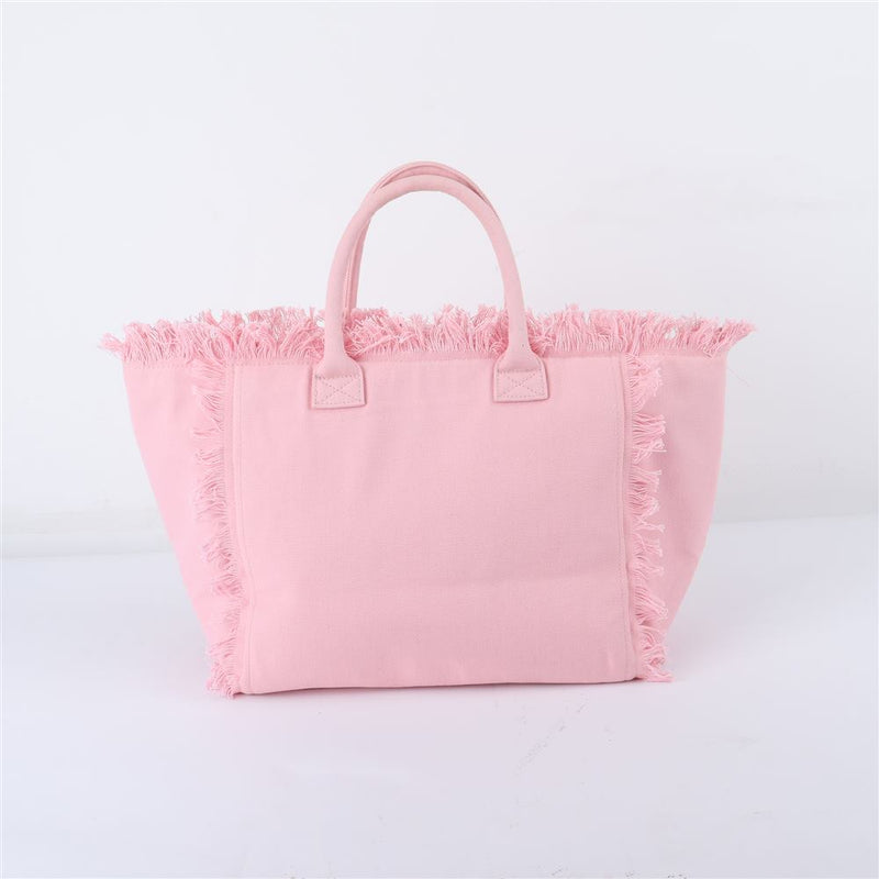 Backper Orion Fringe Canvas Beach Weekender — Pink