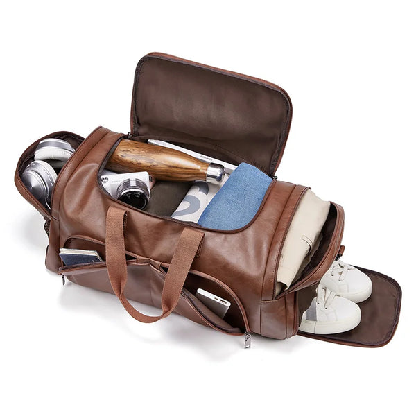 Mingao 401 PU Leather Business Travel Duffle Bag with Shoe Compartment
