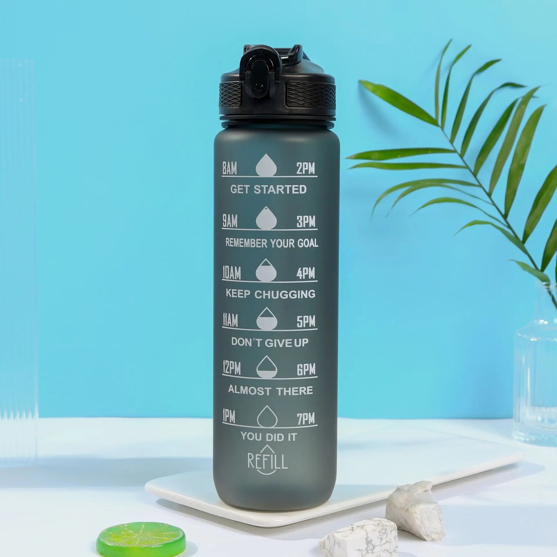1L 32oz Fitness Motivational Water Bottle with Straw and Strainer – 9