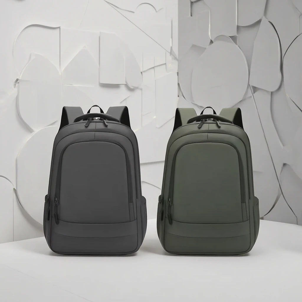 Faux leather laptop backpack back panel