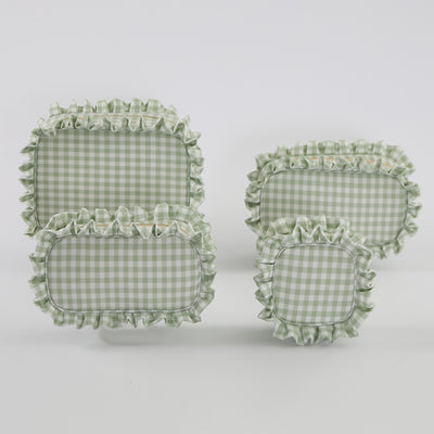 Backper Carina Gingham Ruffle Cotton Makeup Bag — Green