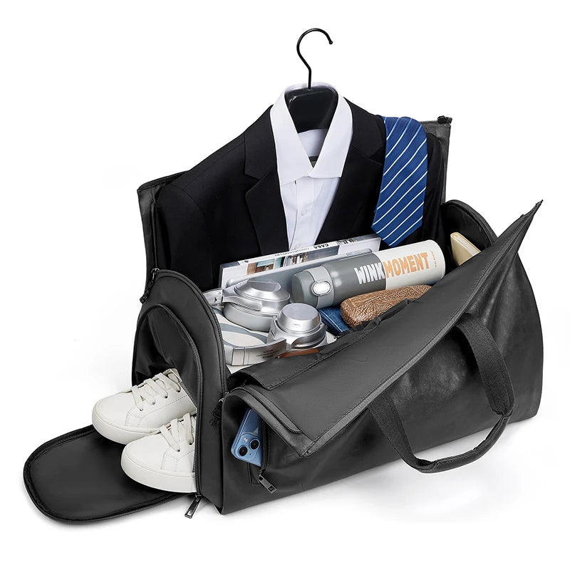 Mingao 209-0 PU Leather Wheeled Garment Travel Duffle Bag