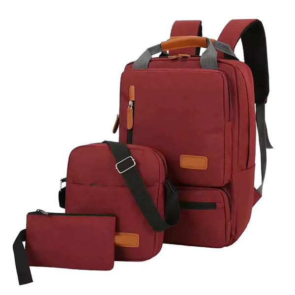 Thelxinoe business travel laptop backpack 3-piece set in burgundy