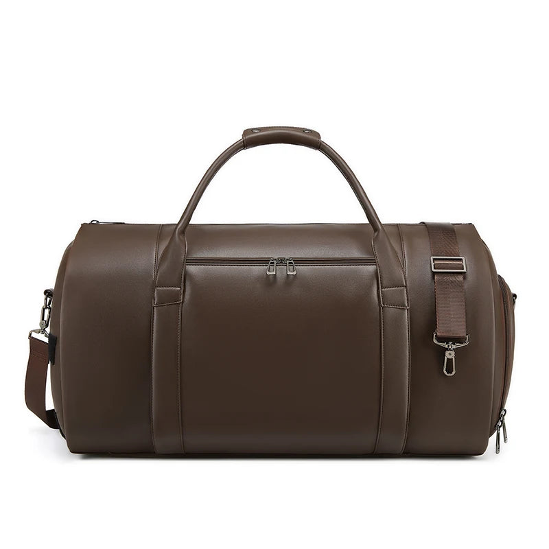 Mingao 2408 PU Leather Weekender Duffle Bag with Shoe Compartment - Brown