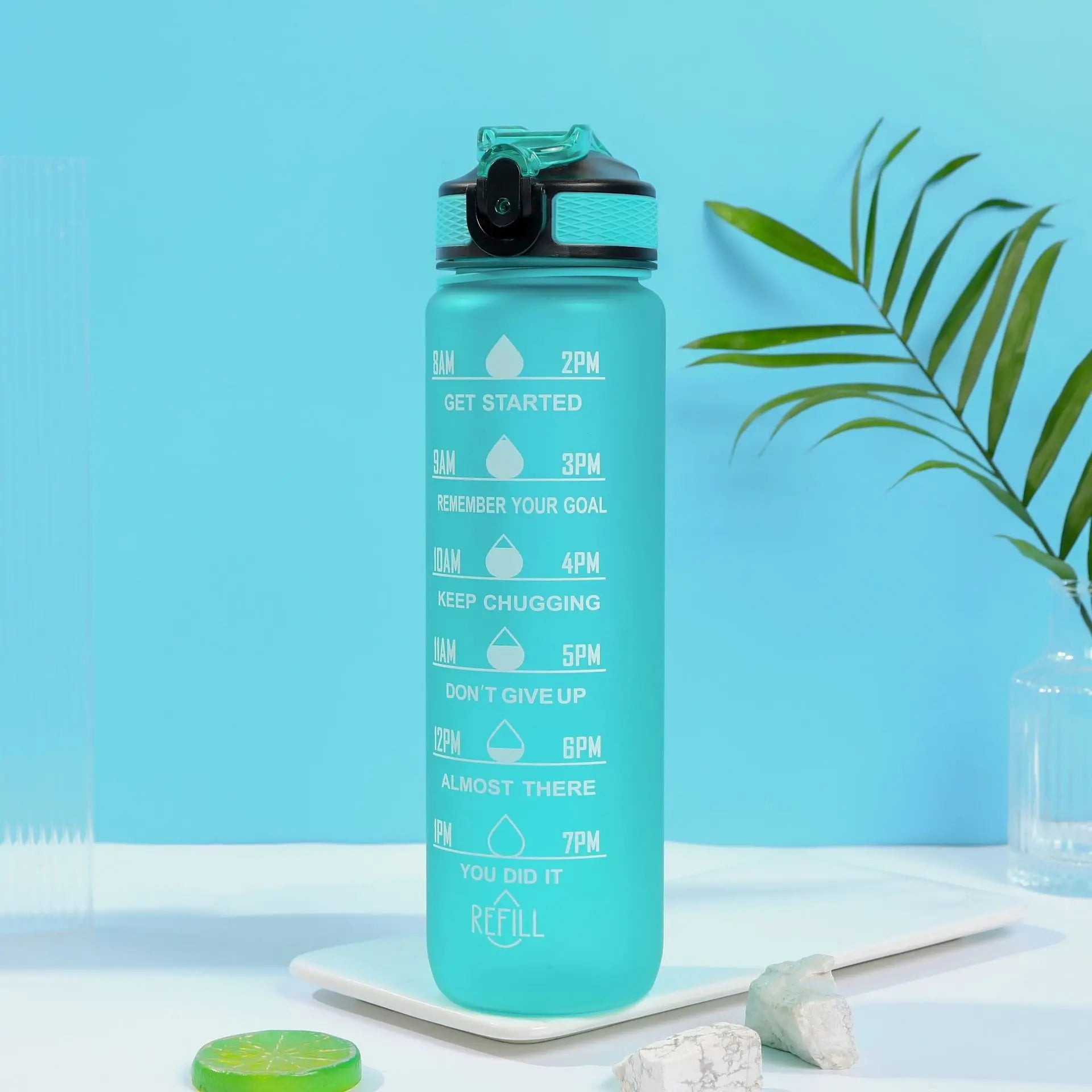 1L 32oz Fitness Motivational Water Bottle with Straw and Strainer – 11
