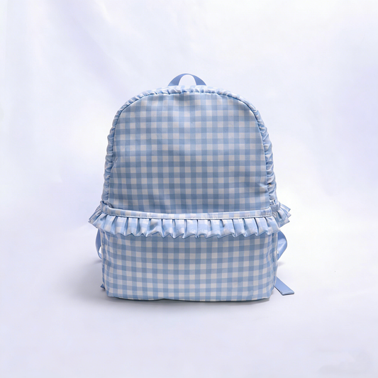 Backper Cygnus Gingham Ruffle Nylon Backpack — Blue Gingham