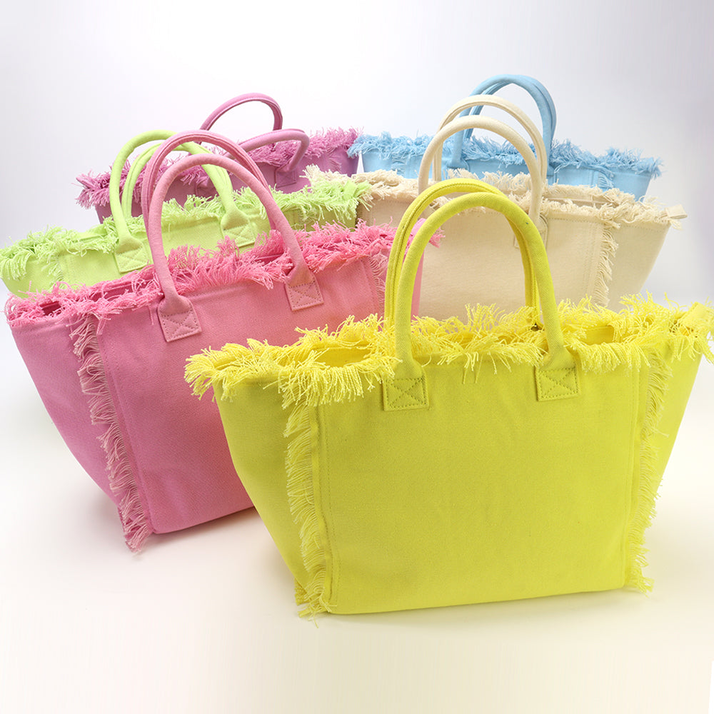 Backper Pavo KM2707 fringe canvas shopping tote detail