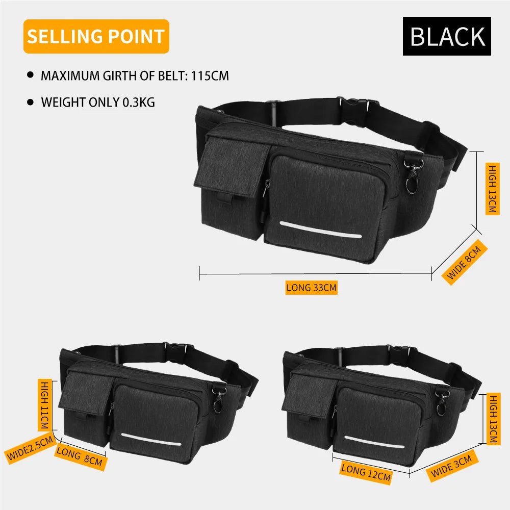 Mingao 1335 Waterproof Sports Waist Bag - Black