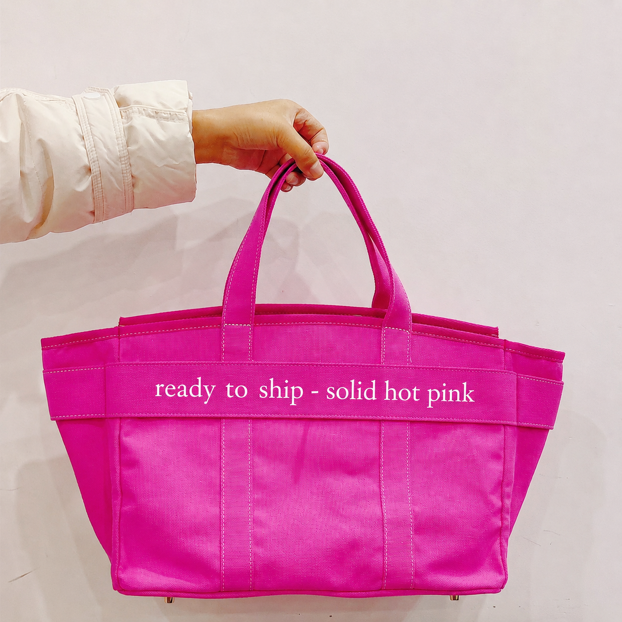 Backper Andromeda Gold-Buckle Structured Canvas Tote — Hot Pink