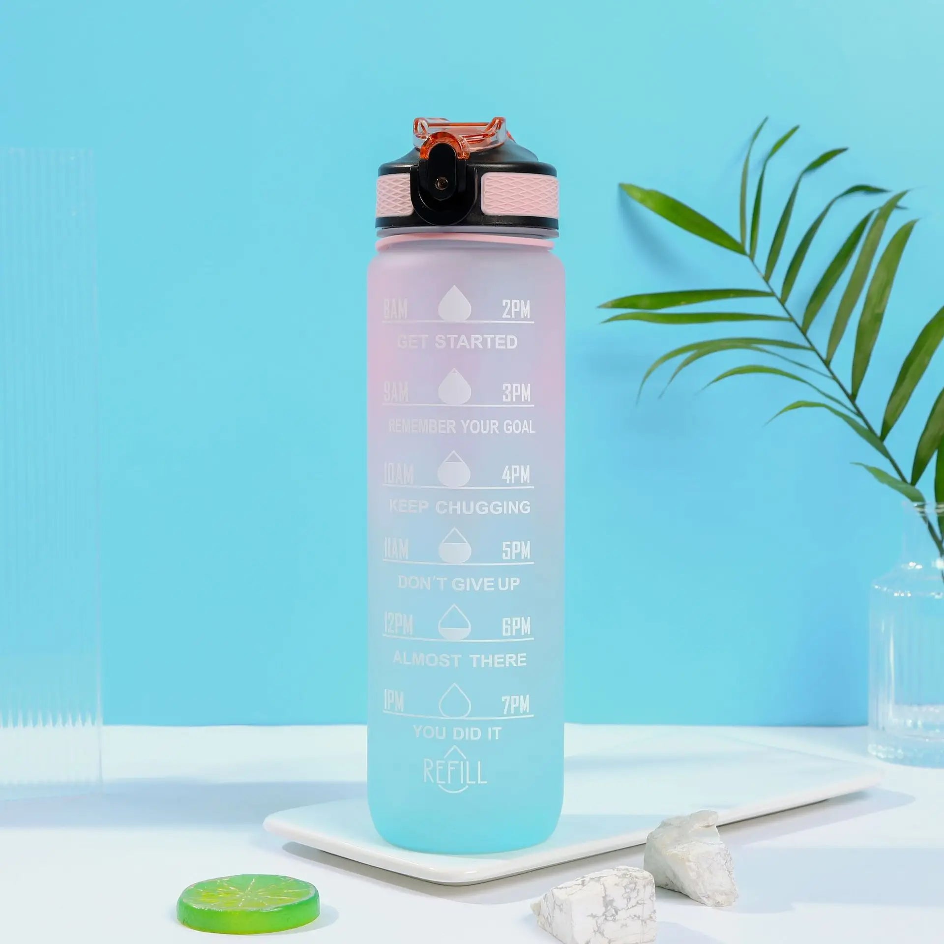 1L 32oz Fitness Motivational Water Bottle with Straw and Strainer – 16