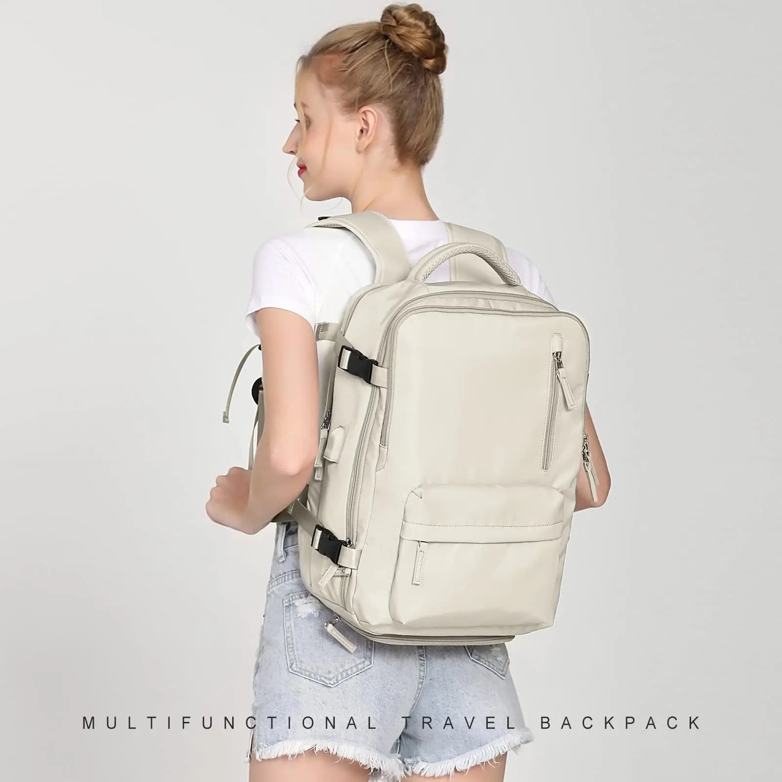 Praxidike travel backpack worn