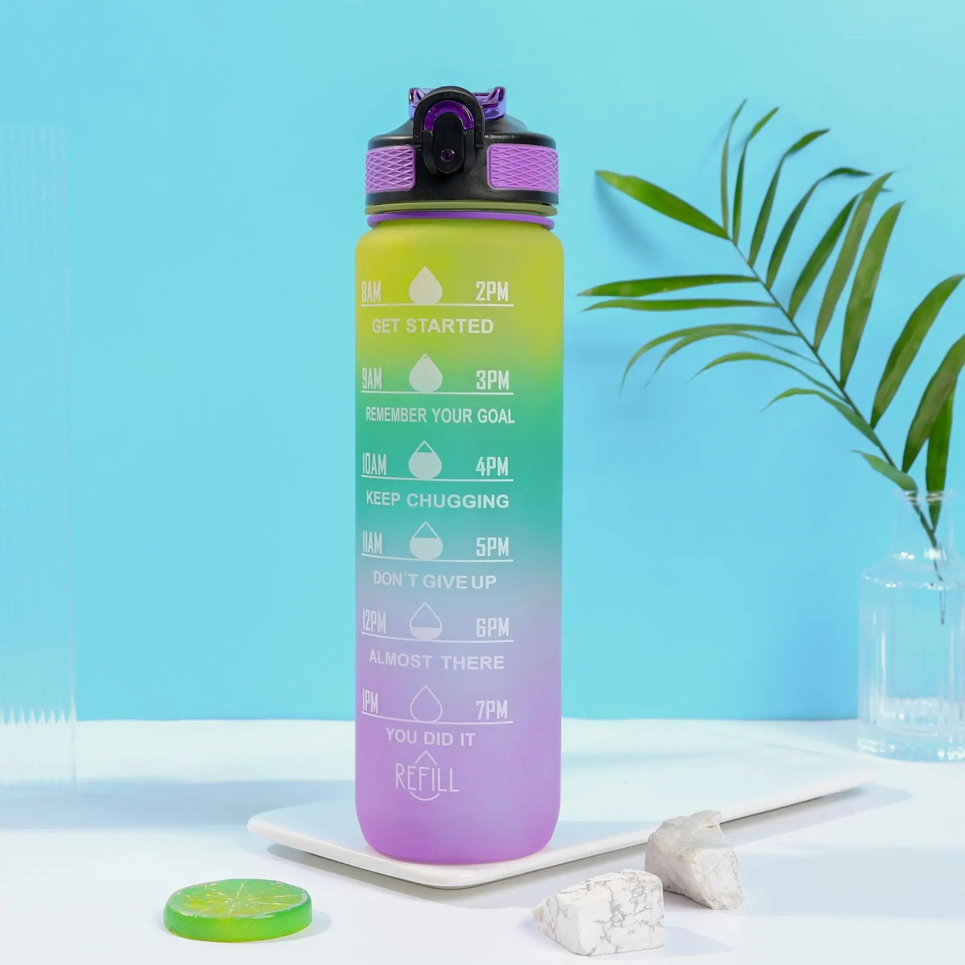 1L 32oz Fitness Motivational Water Bottle with Straw and Strainer – 14