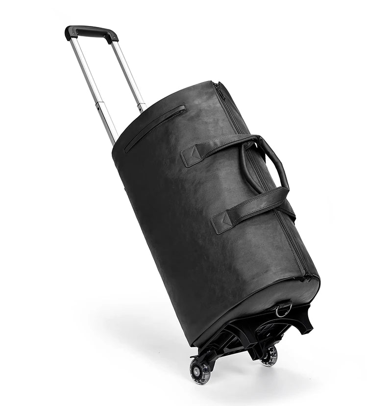 Mingao 209-0 PU Leather Wheeled Garment Travel Duffle Bag