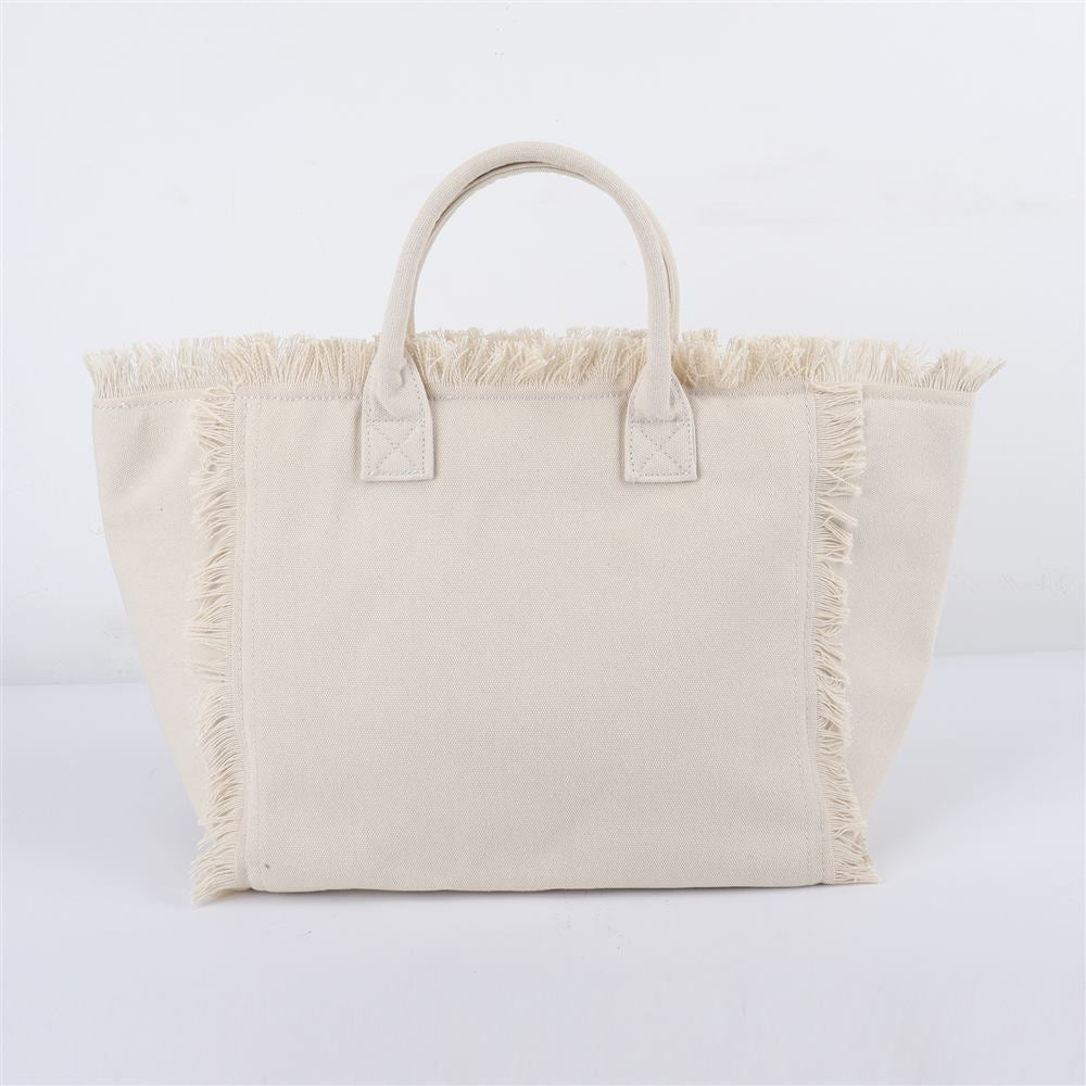 Backper Orion Fringe Canvas Beach Weekender — Beige