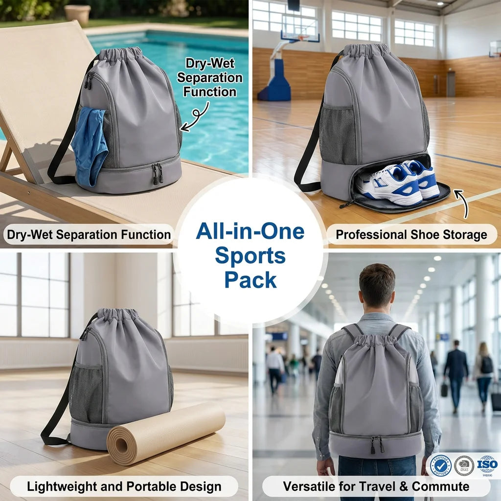 Backper Altair Drawstring Sport Backpack — shoe compartment view