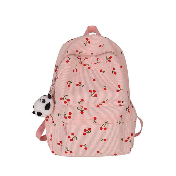 Cherry Print Corduroy Backpack for Women - Spinel SJ8519SCH - Senjia wholesale backpack