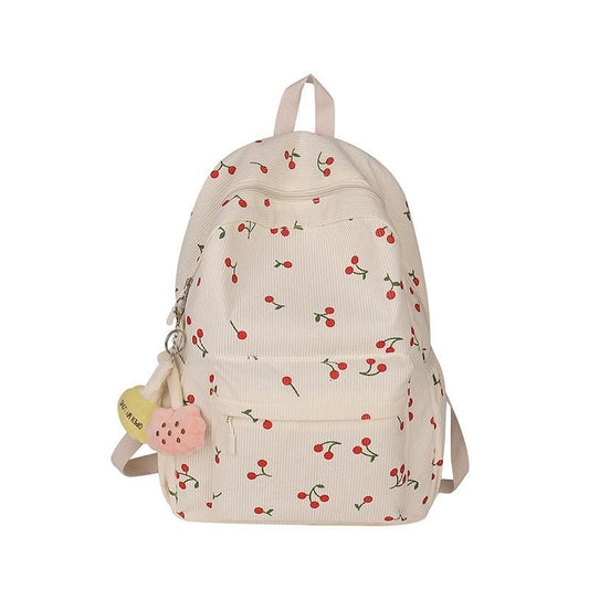 Cherry Print Corduroy Backpack for Women - Spinel SJ8519SCH - Senjia wholesale backpack detail