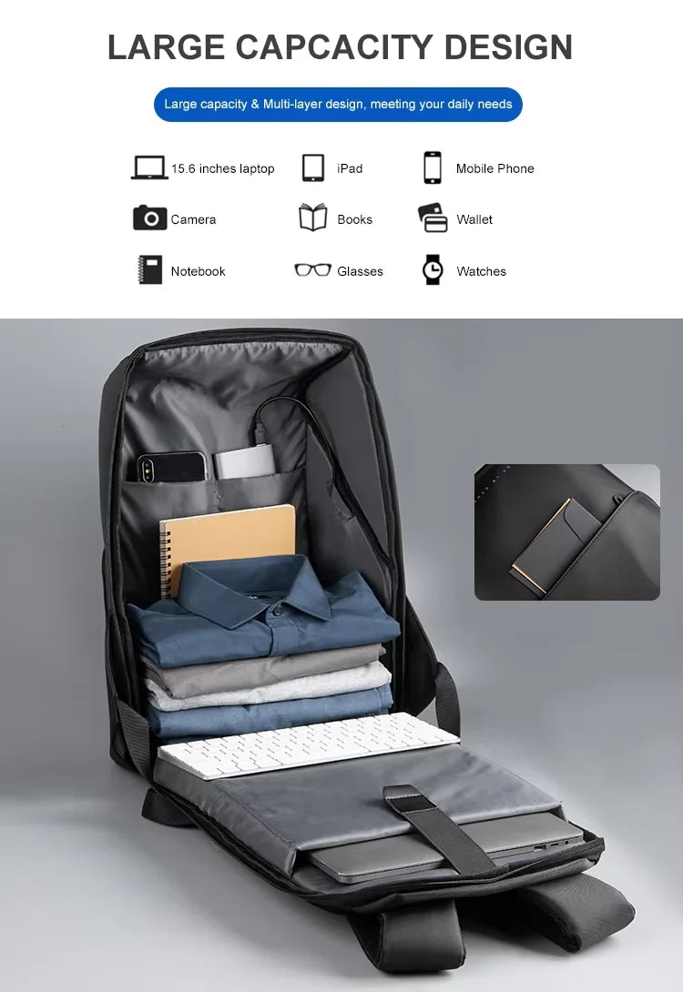 Kingsons K9590W-A Custom Logo USB Laptop Backpack — Black Business Bag for Men