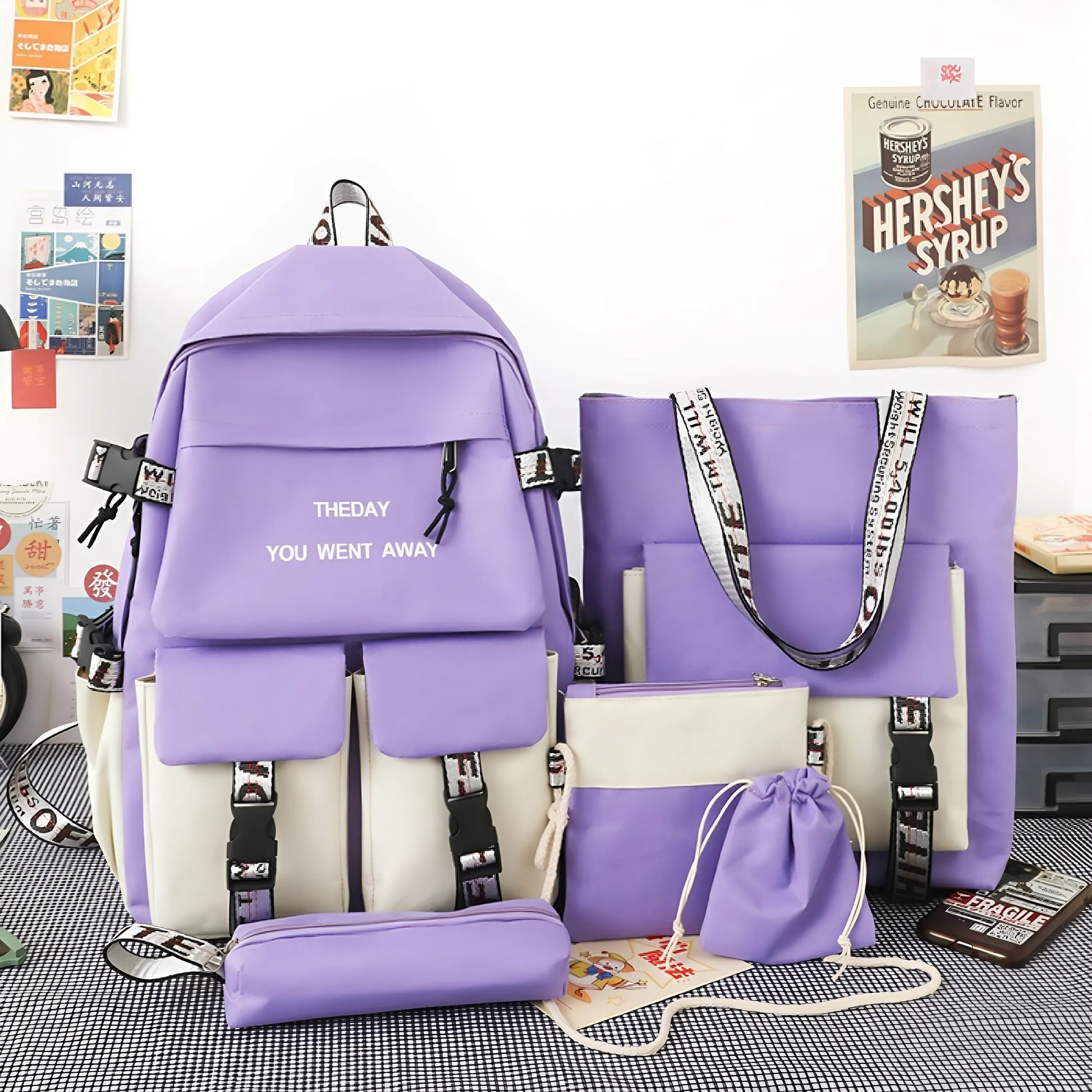 Turquoise backpack set interior