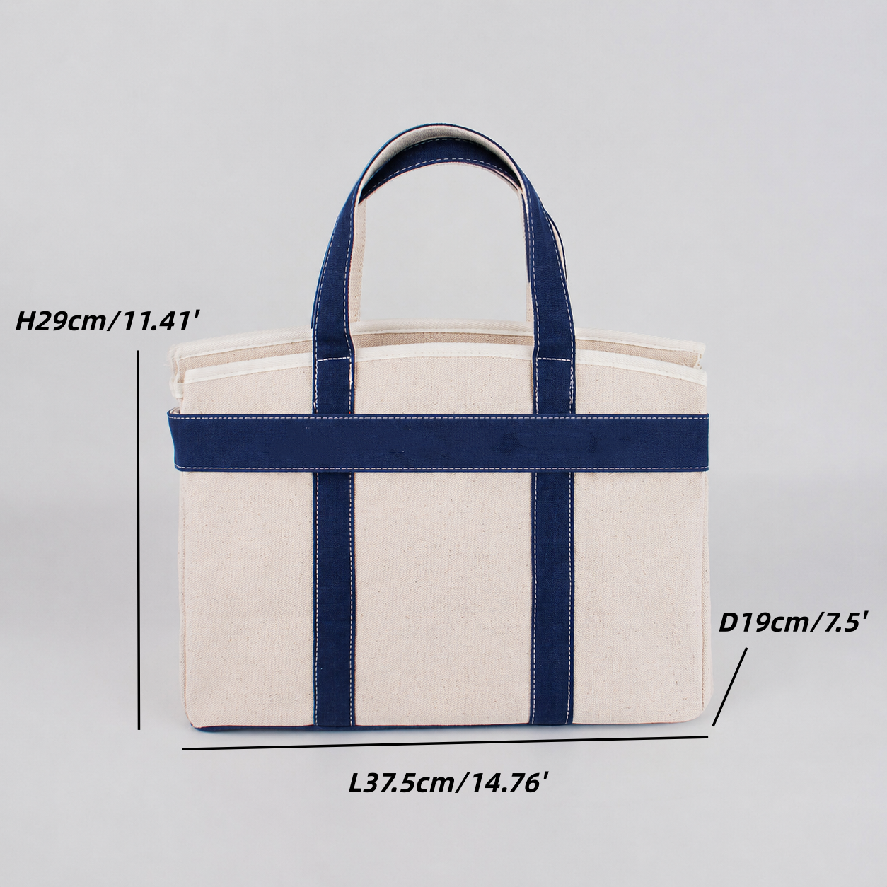 Backper Andromeda Gold-Buckle Structured Canvas Tote — Contrast Navy