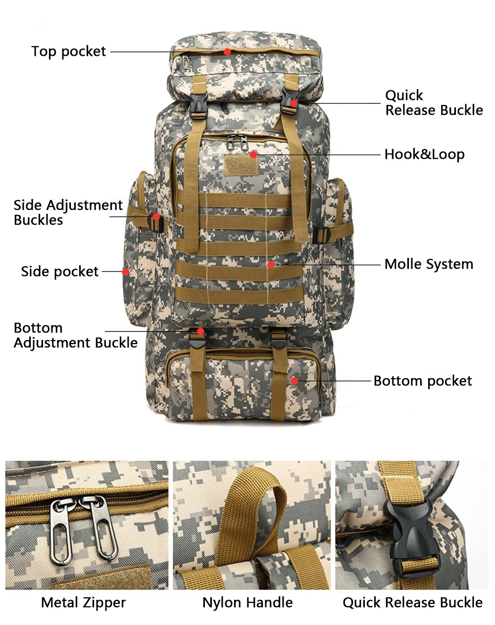 Hong BM-24M449 80L Waterproof Camouflage Tactical Backpack