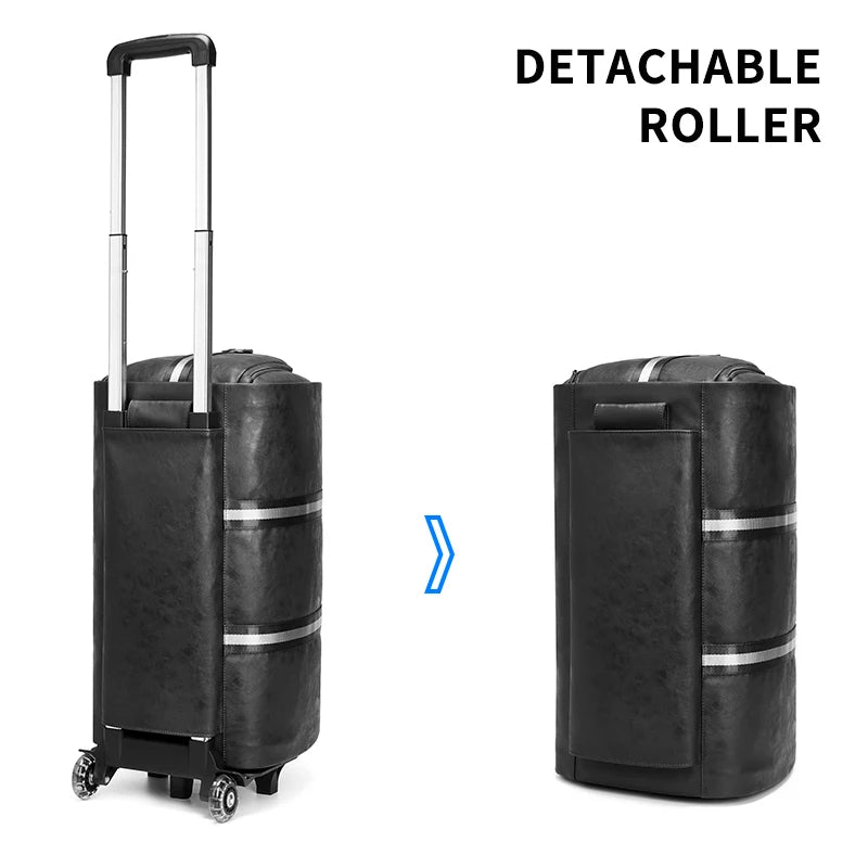Mingao 233027-0 Wheeled PU Leather Garment Travel Duffle Bag
