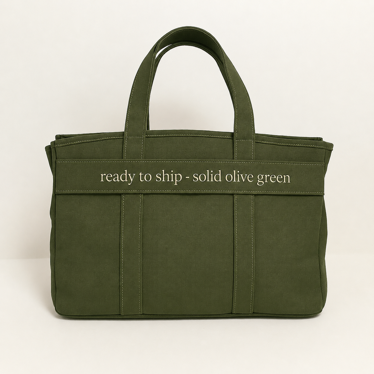 Backper Andromeda Gold-Buckle Structured Canvas Tote — Olive