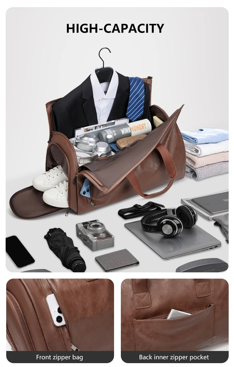 Mingao 209-0 PU Leather Wheeled Garment Travel Duffle Bag - detail 3