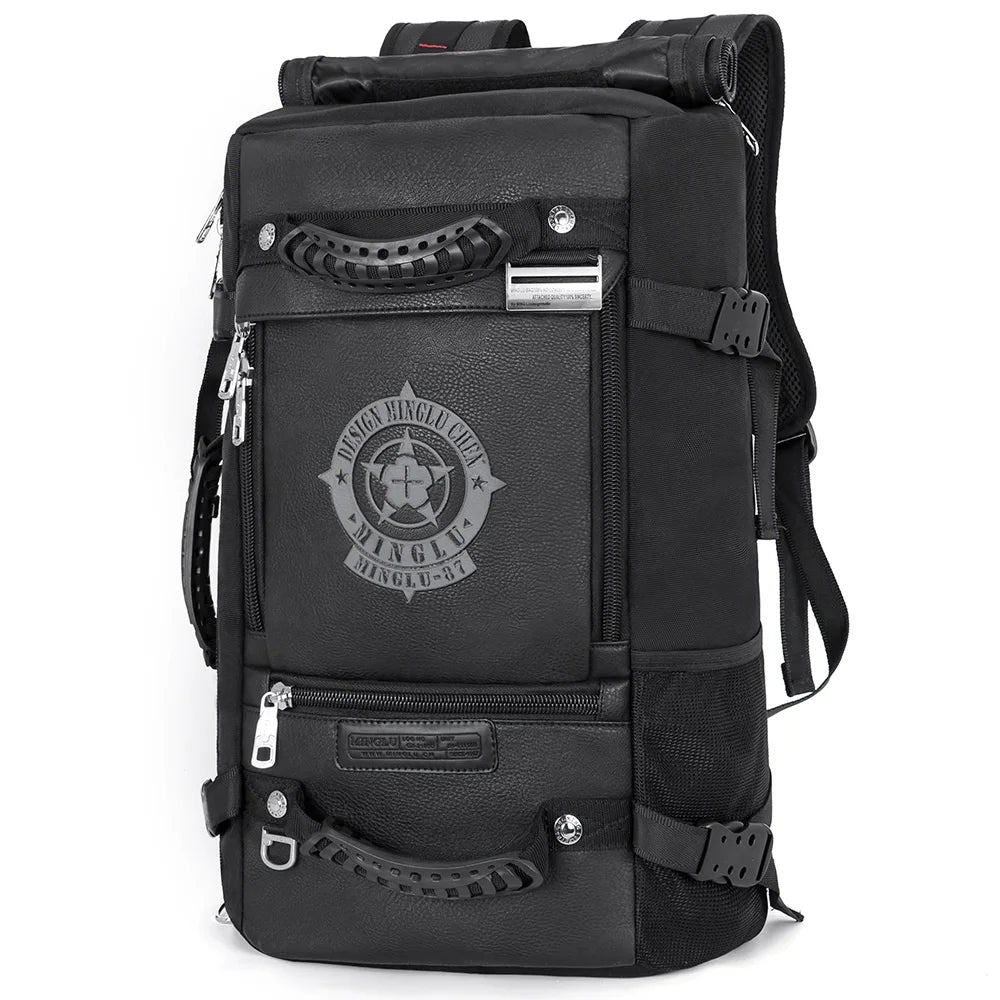 Mingao 201 USB Waterproof PU Travel Laptop Backpack - Black 35L