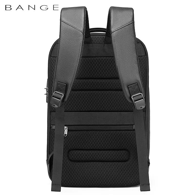 Backper Cipher Anti-Theft PU Leather Backpack — back panel