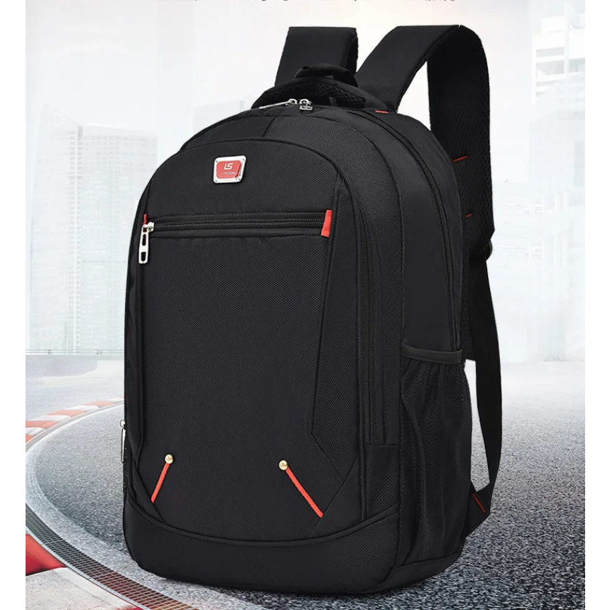 Erinome school laptop backpack in black, three-quarter view
