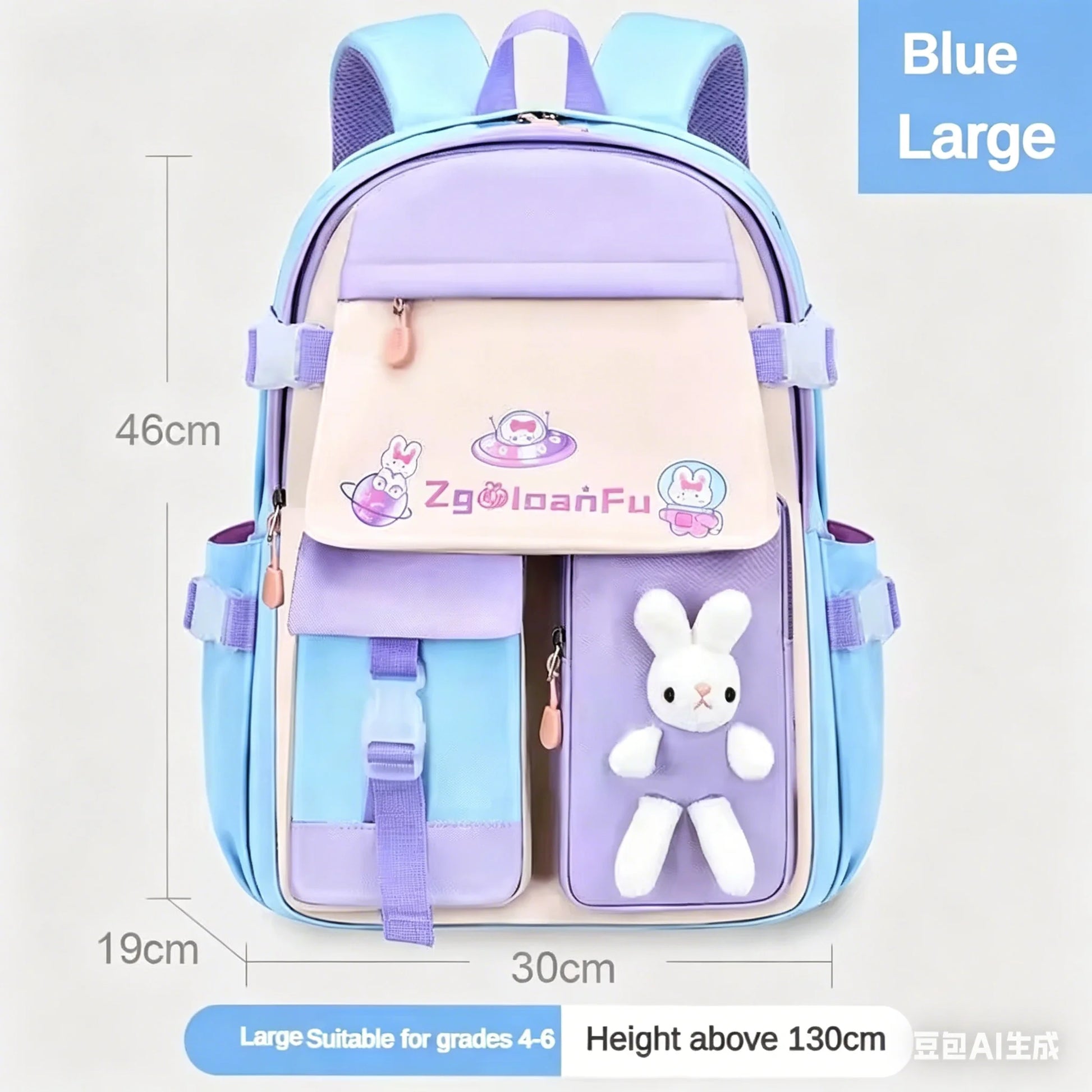 Keman KM-K001 Cartoon Girls School Backpack - blue large size