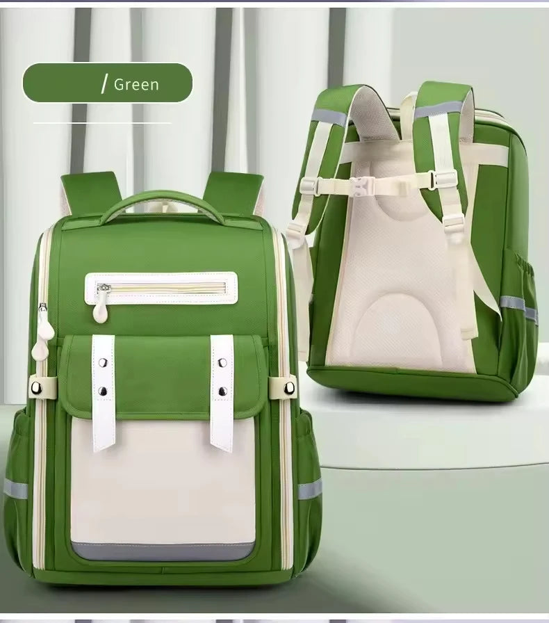 Keman KM-K039 Letter-Print Kids Lightweight School Backpack - Green-small