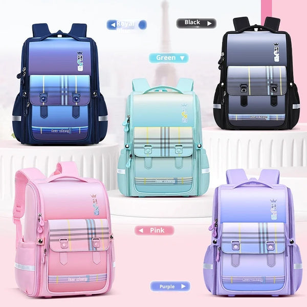 Keman KM-K041 Plaid Kids Waterproof School Backpack 1
