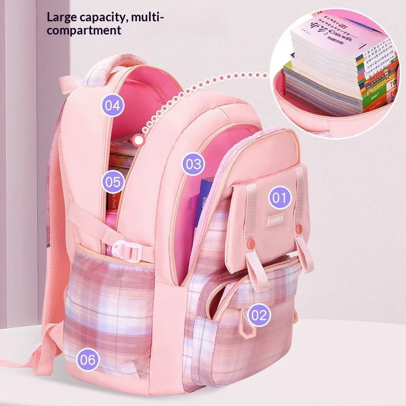 Keman KM-K066 Plaid Girls Lightweight School Backpack 3
